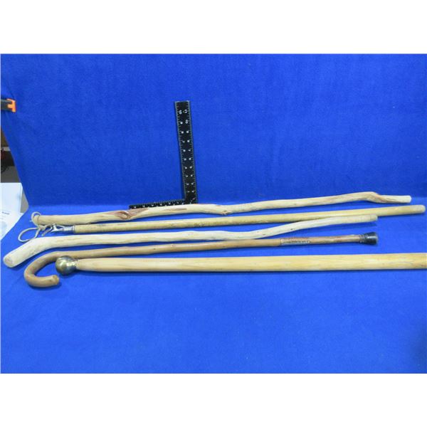 2 Vintage Wood Canes and 3 Vintage Walking Sticks