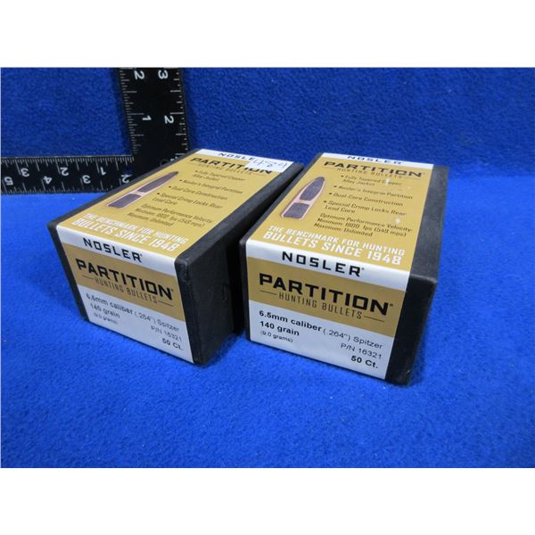 NEW - 6.5MM .264" 140gr Spitzer Nosler Partition Bullets