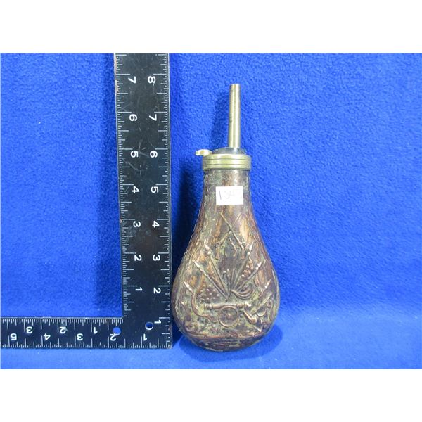 Vintage Brass Powder Flask with US Civil War Cannon