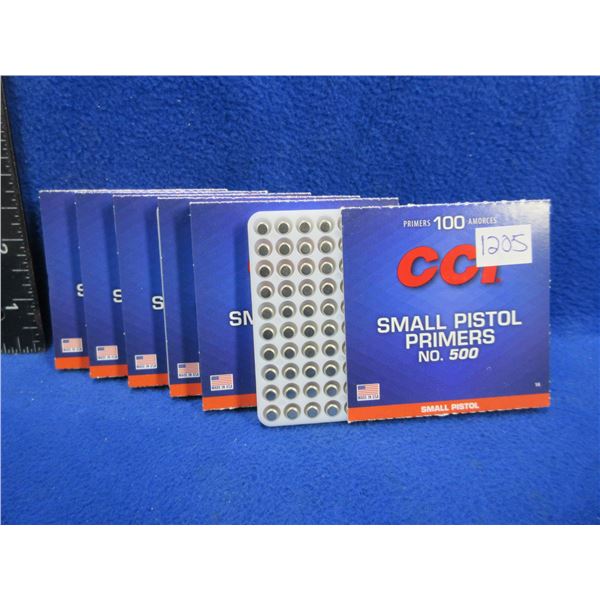 CCI No. 500 Small Pistol Primers - 6 Boxes of 100