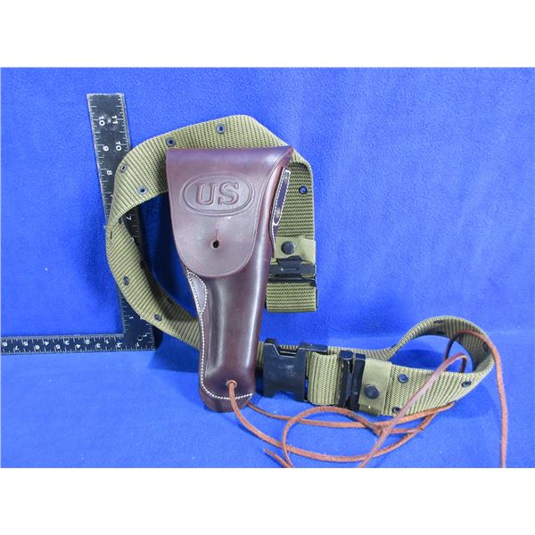 US Military 1911 Leather Holster and Canvas Web Belt