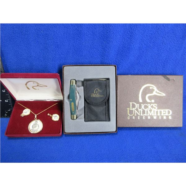 Ducks Unlimited Knife, Pendant and Ear Rings