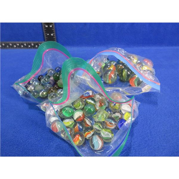 3 Bags of Marbles - Onion Skin (50), Clear (50), Large (17)