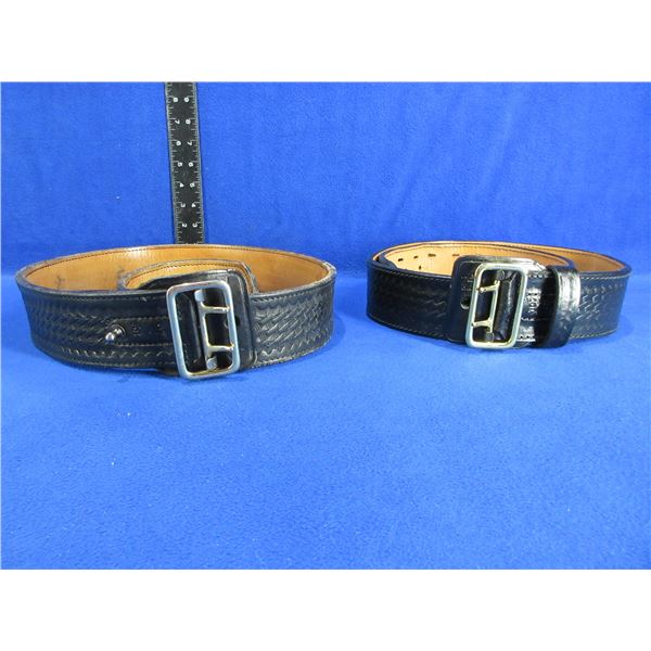 2 Leather Military Belts - Size 38 and Size 42