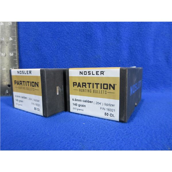 NEW - 6.5MM .264" 140gr Spitzer Nosler Partition Bullets