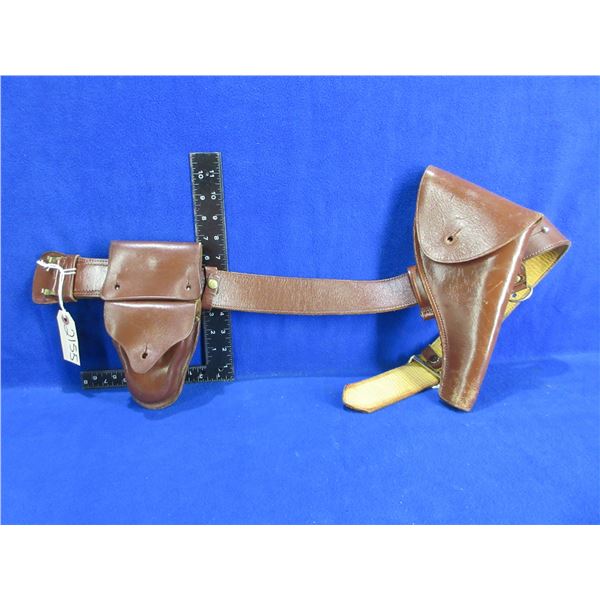 Leather Police Holster, Belt and Handcuff/Ammo Pouch