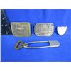 Image 1 : 2 Brass Belt Buckles, Key Tag Safety Pin and a Belt Tip