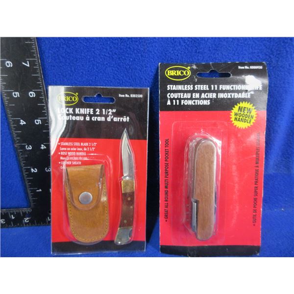 NEW - 2 Brico Knives - Lock Knife 2 1/2", 11 Function Knife