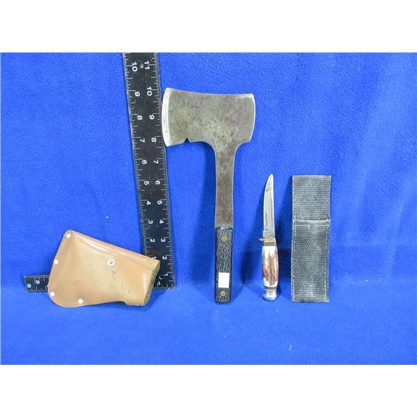 Fixed Blade Knife with Sheath and Hatchet with Sheath