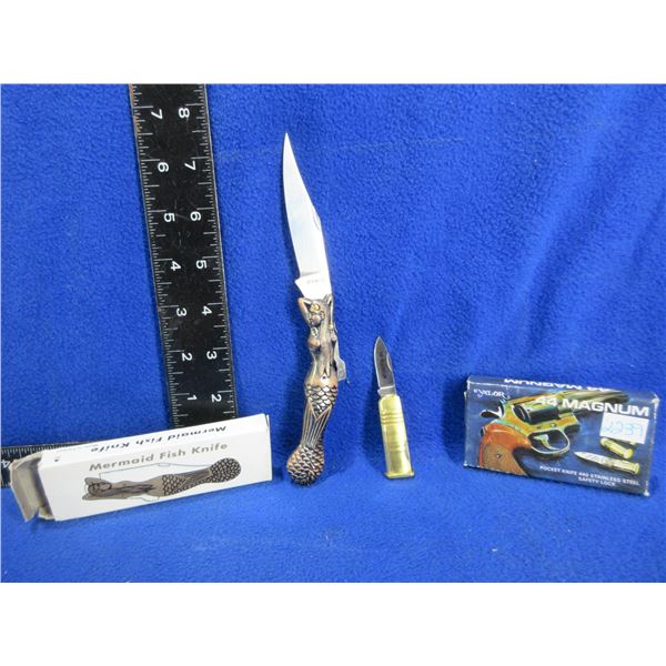 2 Folding Locking Blade Knives - Mermaid Fish & 44 Mag