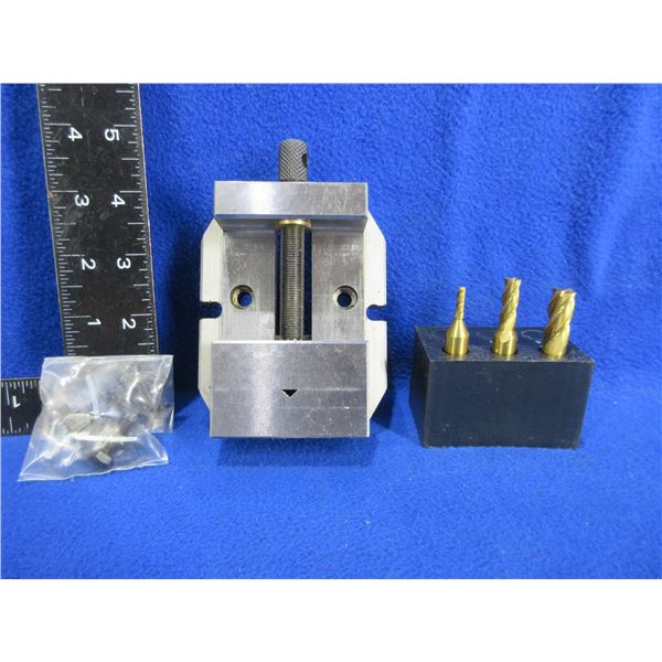 NEW - 3 End Mill Bits and Machine Vise Soft Body 2 Slot