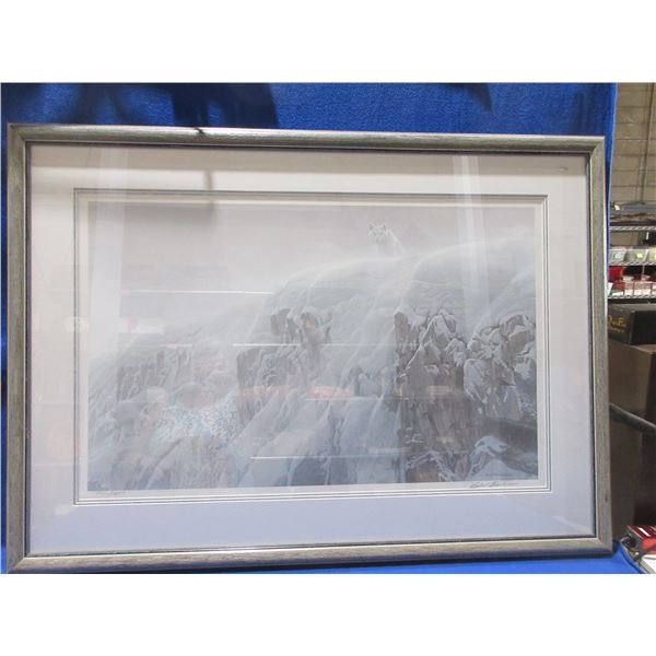 Robert Bateman Framed Print - "Arctic Cliff White Wolves"