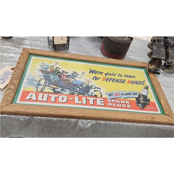 Framed Auto-Lite Spark Plug Poster for Defense Bonds