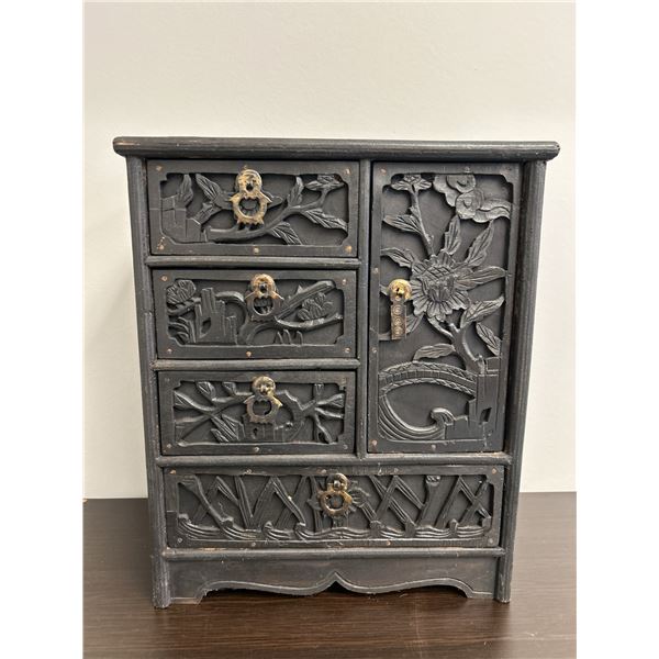 Oriental Carved Wooden Spice/Herb Cabinet