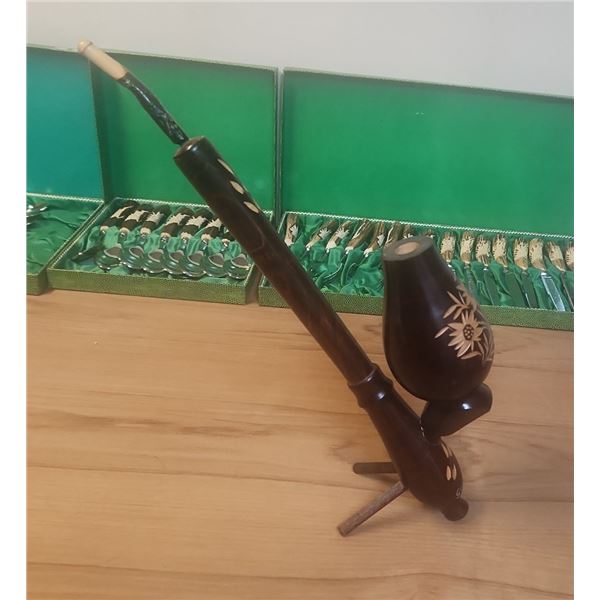 Standing Wooden Decorative Pipe, Signed