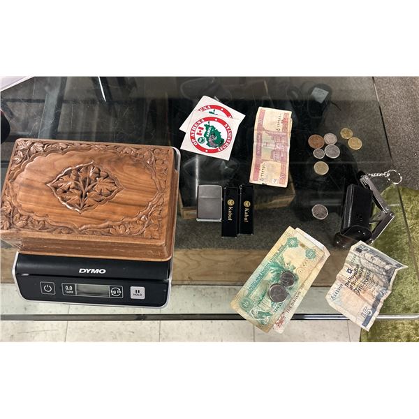 Wooden Locking Jewelry Box & Contents