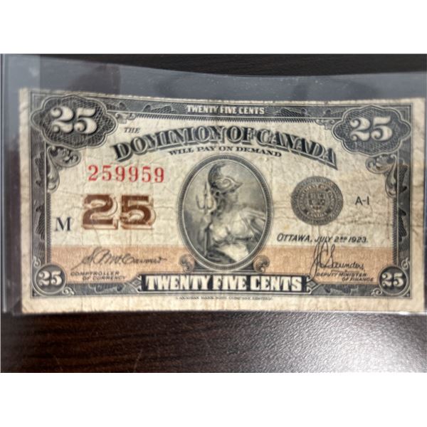 1923 Dominion Of Canada 25 Cents Shinplaster