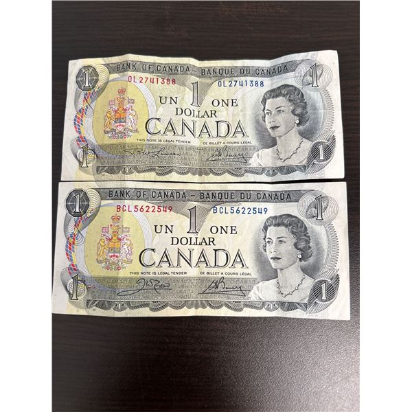 2 Circulated 1973 Canadian Banknotes