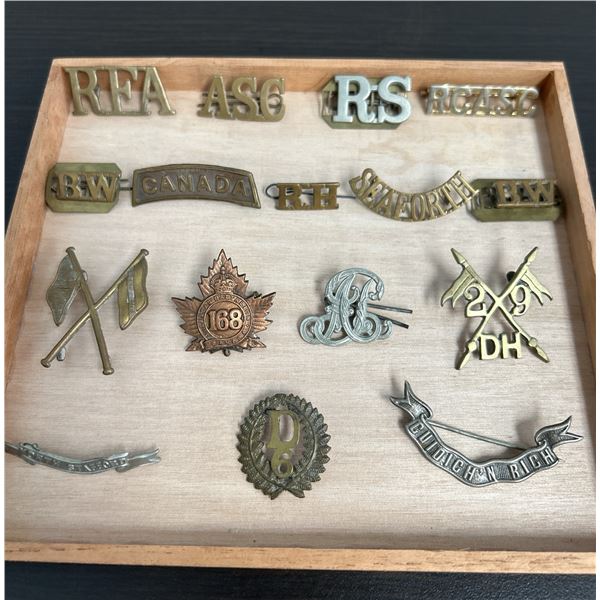 16 Antique Military Hat & Shoulder Badges