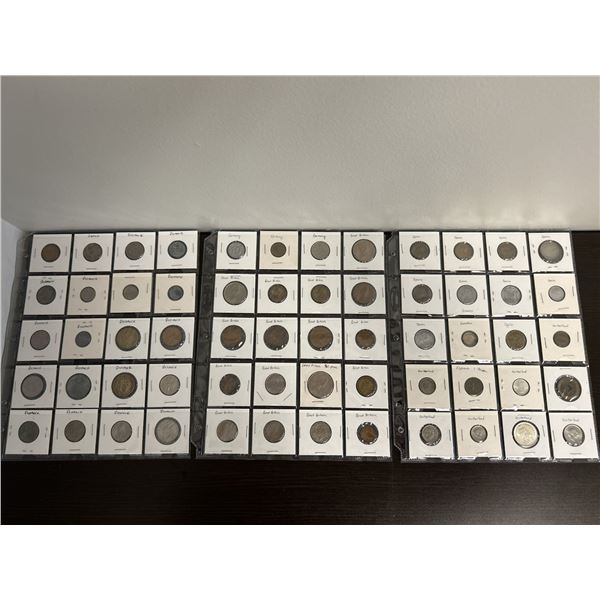 3 Sheets of Foreign Coins