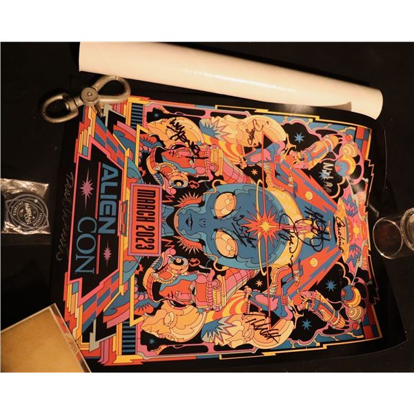 ZZ ALIENCON PROMO POSTER SIGNED BY 9 WITH ENAMEL PIN