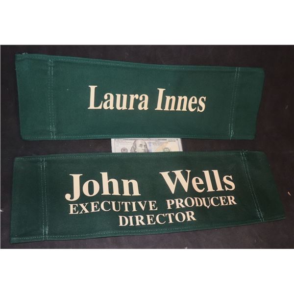 ER LAURA INNES & JOHN WELLS ON SET CHAIR BACK LOT OF 2