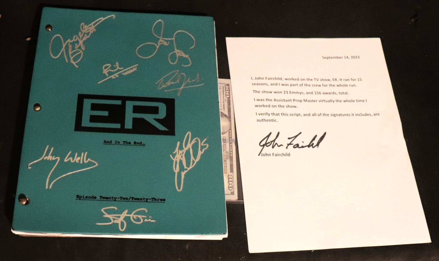 ER TV FINAL EPISODES SCRIPT SIGNED BY 7 CAST MEMBERS WITH LOA