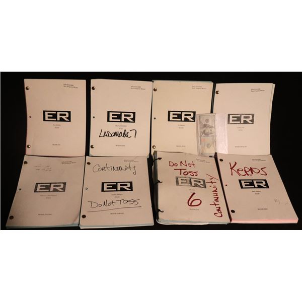 ER TV COLLECTION OF 8 SCRIPTS, SET SIGNS, CONTINUITY PHOTOS, DAILIES, ETC