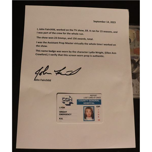 ER TV LYDIA WRIGHT HOSPITAL ID BADGE WITH LOA