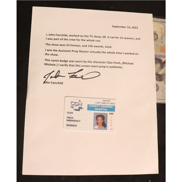 ER TV CLEO FINCH HOSPITAL ID BADGE WITH LOA