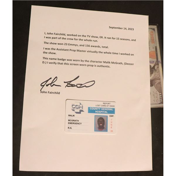 ER TV MALIK MCGRATH HOSPITAL ID BADGE WITH LOA