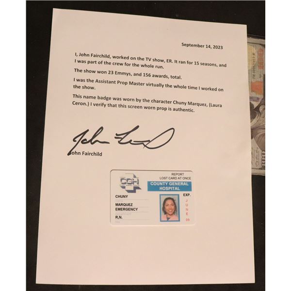 ER TV CHUNY MARQUEZ HOSPITAL ID BADGE WITH LOA