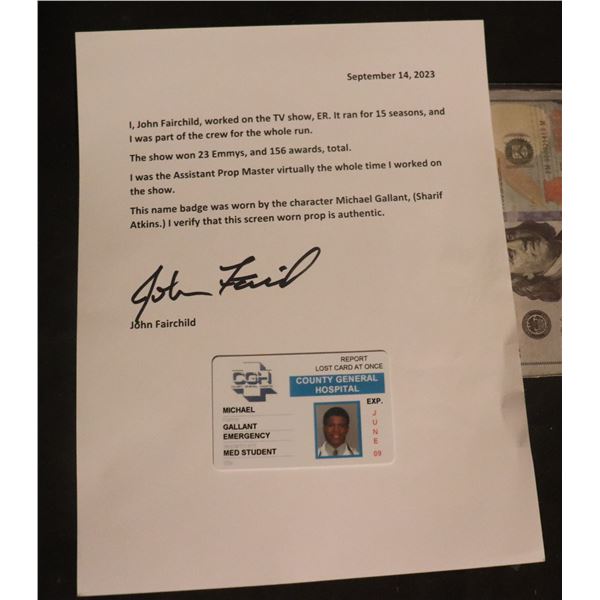 ER TV MICHAEL GALLANT HOSPITAL ID BADGE WITH LOA