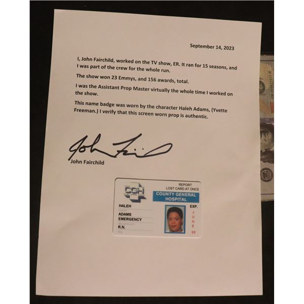 ER TV HALEH ADAMS HOSPITAL ID BADGE WITH LOA