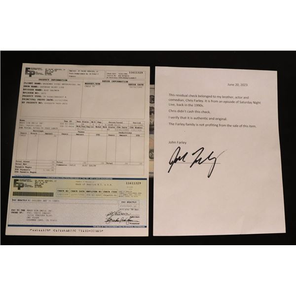 CHRIS FARLEY ALEC BALDWIN UNCASHED SATURDAY NIGHT LIVE SNL ROYALTY CHECK W LOA 1