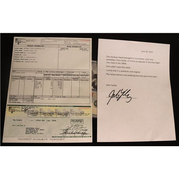 CHRIS FARLEY ALEC BALDWIN UNCASHED SATURDAY NIGHT LIVE SNL ROYALTY CHECK W LOA 2