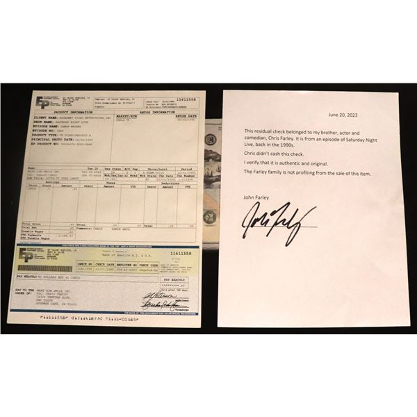 CHRIS FARLEY DAMON WAYANS UNCASHED SATURDAY NIGHT LIVE SNL ROYALTY CHECK W LOA