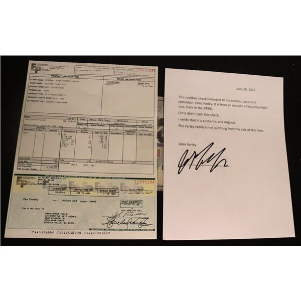 CHRIS FARLEY DELTA BURKE UNCASHED SATURDAY NIGHT LIVE SNL ROYALTY CHECK W LOA!