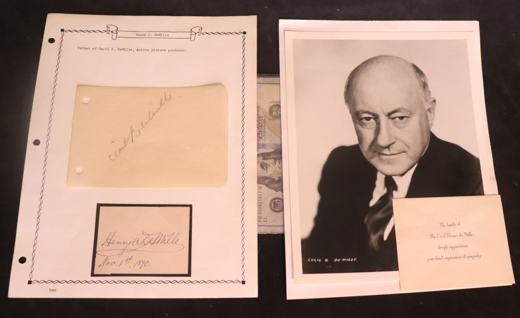 CECIL B DEMILLE & FATHER HENRY C DEMILLE HAND SIGNED AUTOGRAPHS With ...