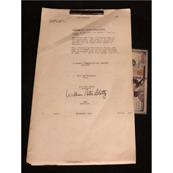EXORCIST THE PRODUCTION SHOOTING LONG FORM SCRIPT SIGNED BY WILLIAM PETER BLATTY INC REWRITES