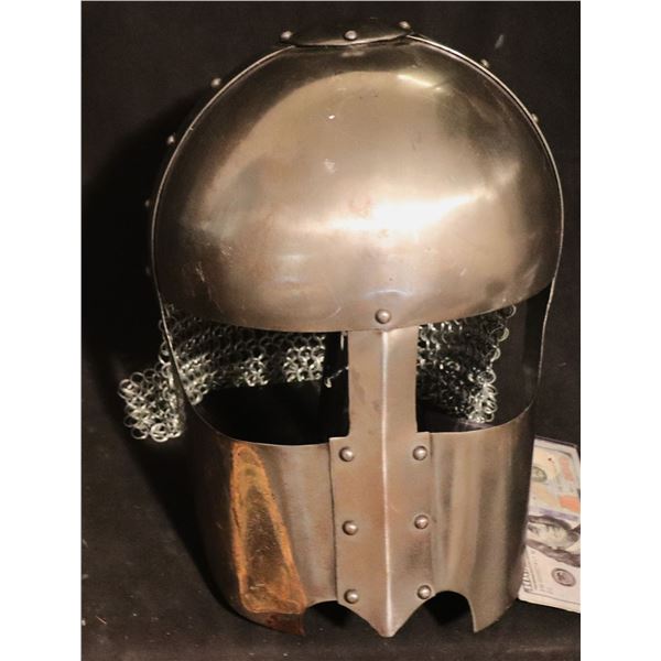ZZ NICKELODEON MEDIEVAL KNIGHT METAL HELMET WITH CHAIN MAIL & PRODUCTION STICKERS