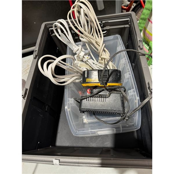 Dewalt battery and charger, power cords and Bin