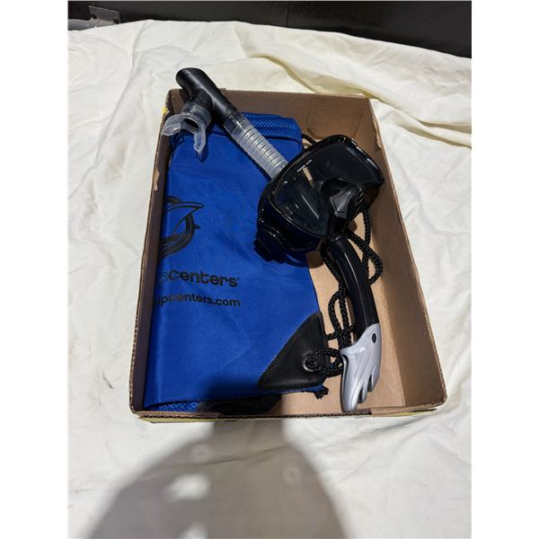 Goggles, snorkel, and beach bag