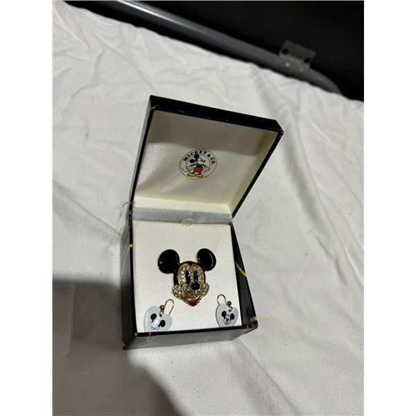 Mickey Mouse brooch and earrings