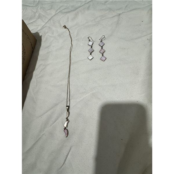 Sterling silver necklace/earring set pink