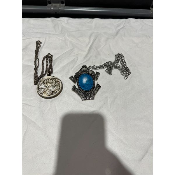 Frog and butterfly pendant necklaces
