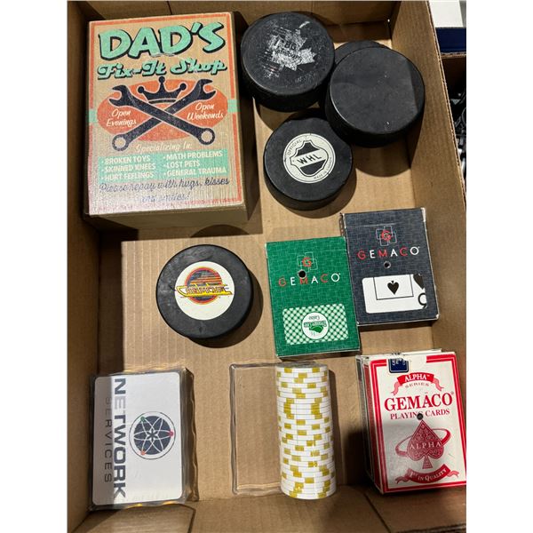 Pucks cards, poker chips, etc.