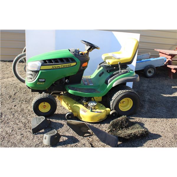 ** John Deere D140 Riding Mower, V-Twin Briggs & Stratton Engine 22hp 48" Deck - Runs- 1 Tire Leaks