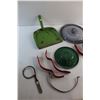 Image 3 : Dust Pan, Enamel Pot Lid, Jar Opener, Meat Grinder, Tobacco Tin, Vintage Bug Sprayer and Misc.