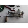 Image 6 : Dust Pan, Enamel Pot Lid, Jar Opener, Meat Grinder, Tobacco Tin, Vintage Bug Sprayer and Misc.